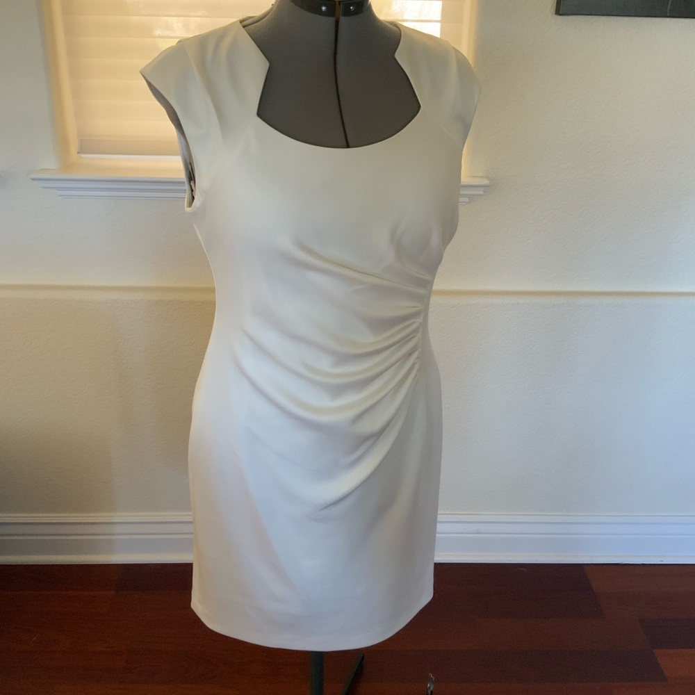 Calvin Klein ruched sheath, Ivory, Size 12